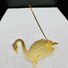 Vintage Spain Swan Brooch Gold Tone Scroll Faux Pearl Pin Spanish Jewelry 2 Inch
