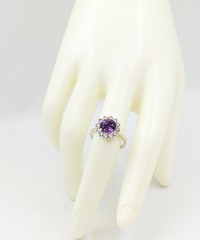 Vintage Luxury RING Silver 925 with Bright Amethyst -size: 7.5US (17.5mm) | #110