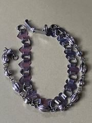 Vintage Lot of Silvertone Flat Heart Link & Tiny Ridged Round & Pinched Oval Bea
