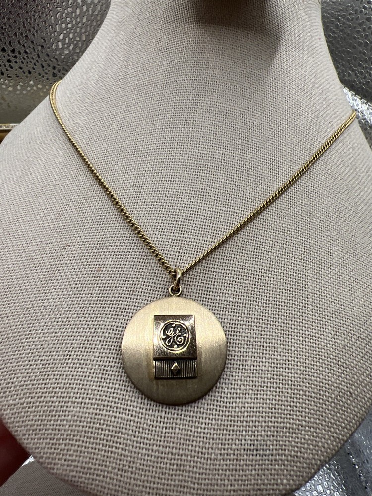 Vintage 12K Gold Filled GE General Electric Stainless Steel Chain Necklace