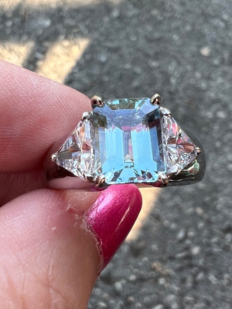VINTAGE 14K WHITE GOLD AQUAMARINE RING ENGAGEMENT ANNIVERSARY HEAVY CHUNKY