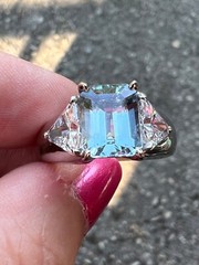VINTAGE 14K WHITE GOLD AQUAMARINE RING ENGAGEMENT ANNIVERSARY HEAVY CHUNKY