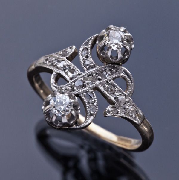 Art Deco Style Lab Created Diamond Wedding 14k Gold Two tone Finish Target Ring