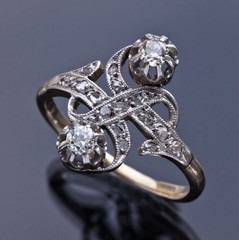Art Deco Style Lab Created Diamond Wedding 14k Gold Two tone Finish Target Ring