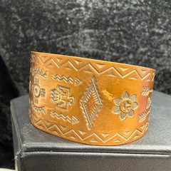 Vintage Copper Bell Trading Cuff Bracelet Western Ethnic Wide Stamped 6”