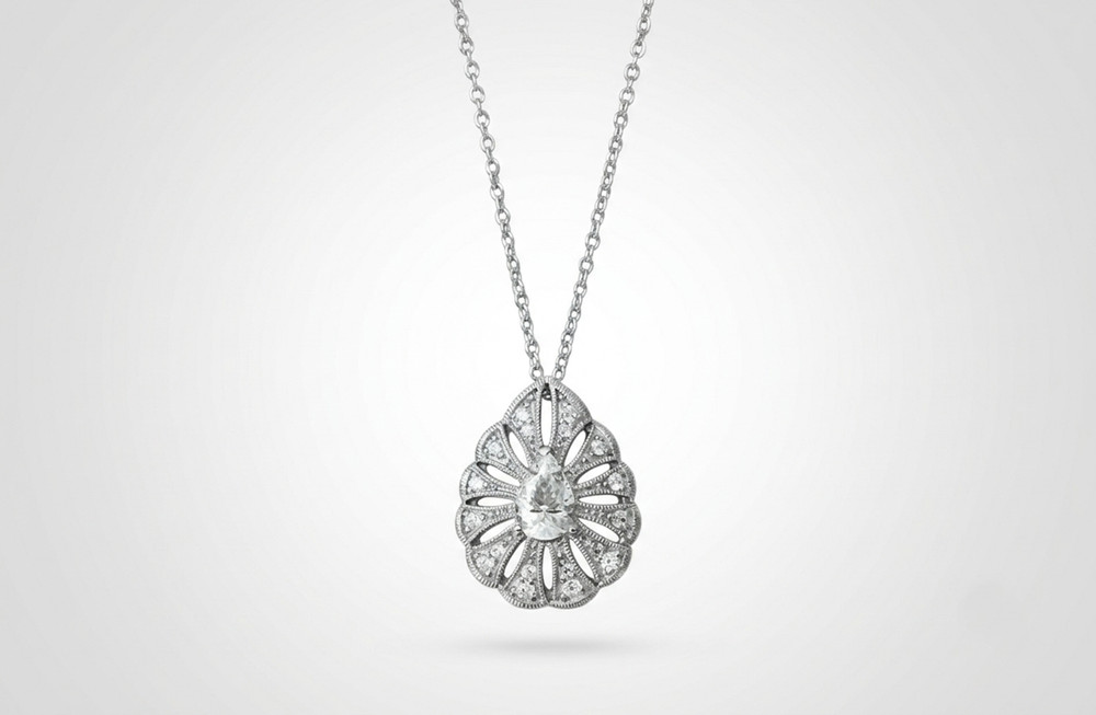 Pear & Round Moissanite Stone 925 Silver Vintage Style Teardrop Pendant Necklace