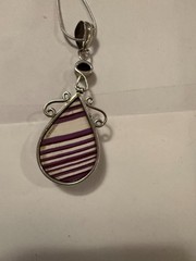 Beautiful Vintage Sterling Silver 925 Garnet & Art Glass Pendant