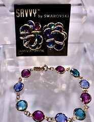 Swarovski Bezel Set Necklace Bracelet Earrings 9mm Multicolor Gold Plated N120