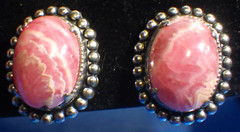 vintage vivid old Rhodochrosite sterling silver screw back earrings maker JJJ co