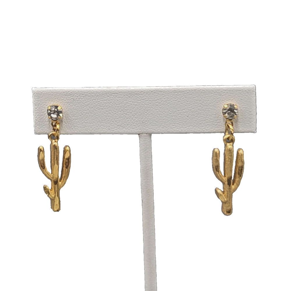Vintage Saguaro Cactus Pierced Earrings Gold tone Dangle 1.25 in