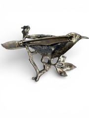Brooch Bird On A Branch Leaves Floral Silver Tone 1930’s To 50’s