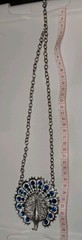Large Vintage Silver Tone Rhinestone Peacock Necklace