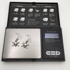 Silver Tone Costume Skull & Crossbones Hook Dangle Earrings #23