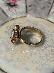 Vintage Opalite Glass Intricate Gold-Tone Filigree Adjustable Cocktail Ring