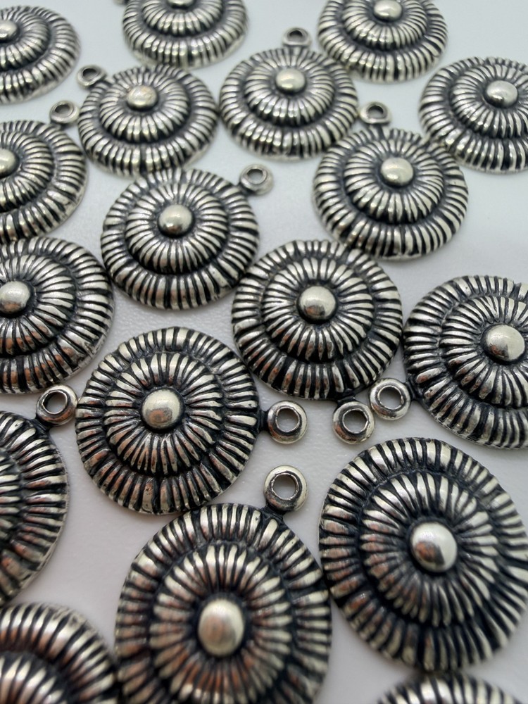 Vintage Silver Plated Brass Sunburst Concho Drop Findings Lot of 25