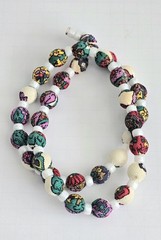 Vintage Silk Covered Glass Beads White Colorful Necklace