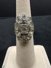 Vintage Estate Sale Uncas Art Deco Paste Rhodium Plated Ring Size 5.5
