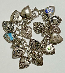 Vintage Puffy Hearts Charm Bracelet Estate Sterling Silver Heart Charms 32gr US
