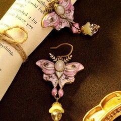 Vintage European Butterfly Enamel Drop Earrings Gold Crystal Victorian Jewelry