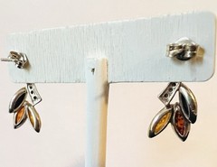 Lot of 6 Pairs Sterling Silver Baltic & Green AMBER Pierced Earrings Stud & Drop