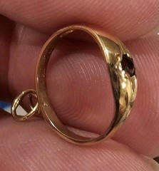 Vintage 10K Gold Ring Charm Pendant Red Stone Garnet Ruby Estate Jewelry 0.7g