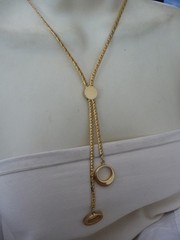 GOLD TONE SLIDE CHAIN W DANGLE GOLD TONE CIRCLES NECKLACE #32/11