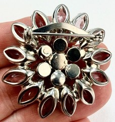 Vtg Purple Lavender Pink Rhinestone Flower Brooch Pin Marquise Cut Silver