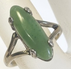 Vintage Sterling Silver Jade Ring Size 5 6mm X 17mm Center