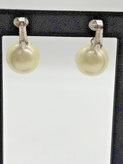 Vintage Marvella Faux Pearl Double Drop Clip On Earrings Signed Silver Tone