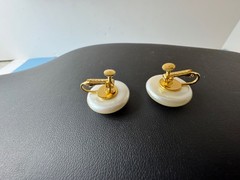 Vintage Signed NAPIER White Ball Round Shape Clip-On Earrings