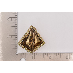Vintage Crystal Clip On Earrings Pyramid Brown Gold Chunky Signed 1960s BinBF
