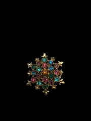 Vintage Rhinestone Snowflake Brooch Pendant 1.5 Inches EUC