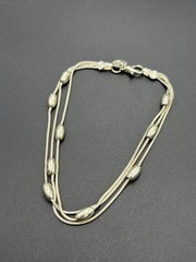 8″ Vintage Sterling Silver Multi Strand Bead Bracelet 6 Grams C25