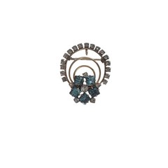 Brooch Or Pendant in Gold Tone with Clear & Teal Color Rhinestones