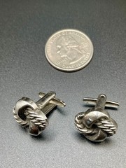 Vintage 1940s Silver Tone Rope Love Knot Early Wing T-Bar Deco Retro Cufflinks