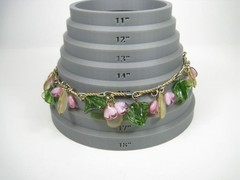 Vintage Gold Tone Fruit Salad Charm Necklace Plastic Charms 15in Boho Heart Leaf