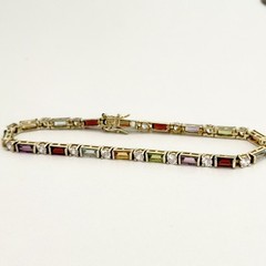 Ross Simons 925 Sterling Silver Gold Vermeil Genuine Multi Gemstone Bracelet 7.5