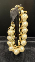 Vintage Modernist Gold Wire Wrapped Faux Pearl Bracelet | 11.4mm Statement 8″