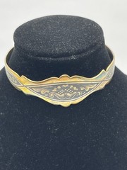 Vintage Sterling Silver 925 Niello Cuff Bracelet Signed Tarnished Gold Tone