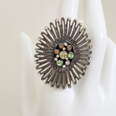 Vintage Multicolor Rhinestone Large Chunky Statement Cocktail Stretchable Ring