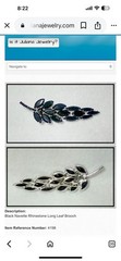 Jet Rhinestone Silver-Tone Leaf Pin Brooch Navette Mid-Century Juliana Vintage