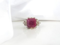 Vintage Sterling Silver 925 Raw Natural Ruby Diamond Ring Size 6
