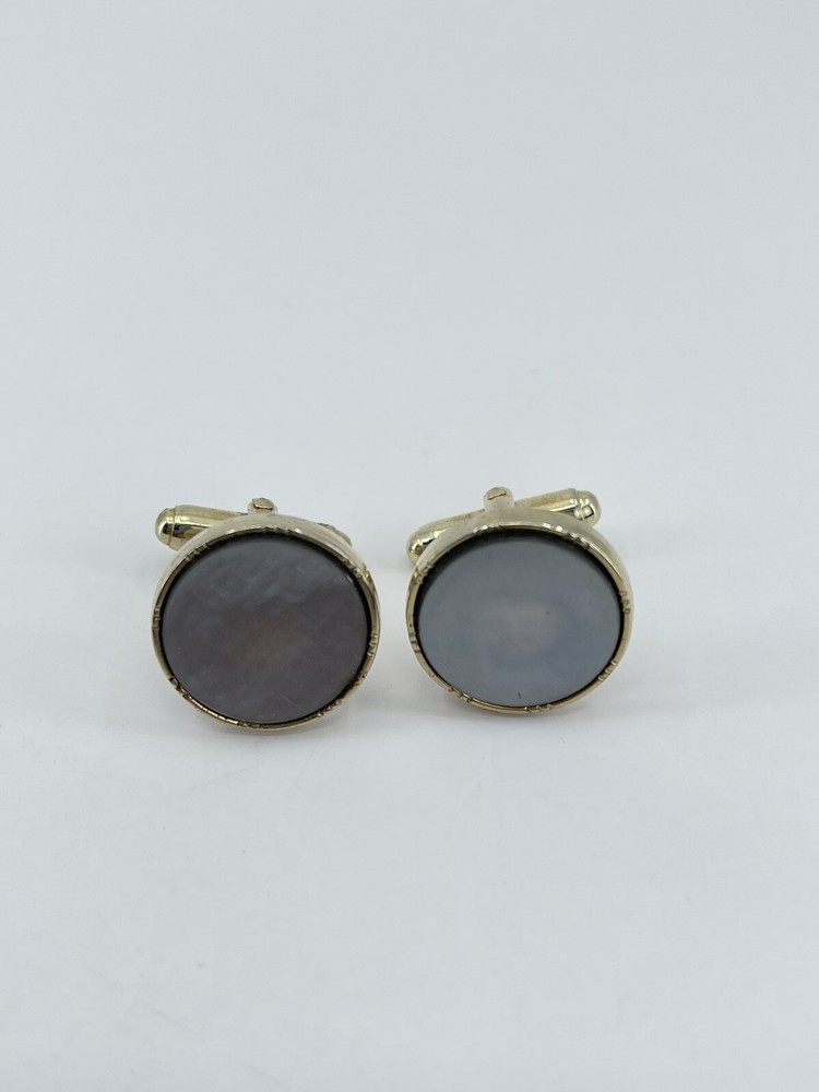 Vintage Anson Gray Mother of Pearl mens cufflinks round gold tone bullet back