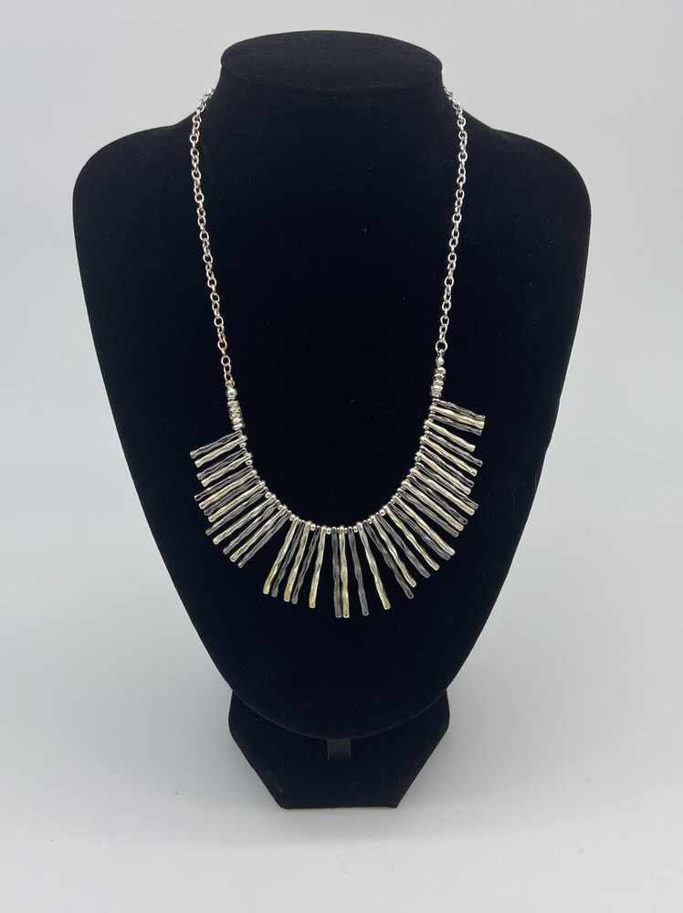 Alfani Statement Necklace Gun Metal Grey SStrand 18” To 22”Chain Bib Dangle Wire