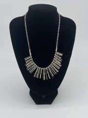 Alfani Statement Necklace Gun Metal Grey SStrand 18” To 22”Chain Bib Dangle Wire