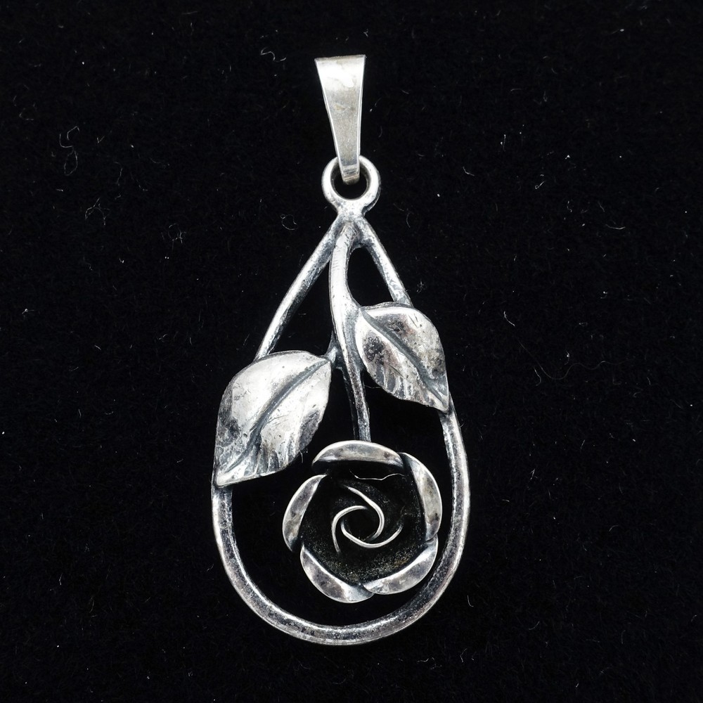 Vintage Signed Teka 825 Silver Rose Flower Pendant Theodor Klotz Germany