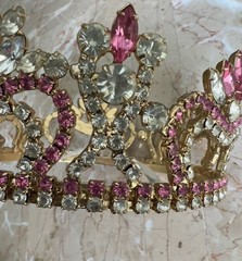 Vintage Pink & Clear Rhinestone PAGEANT CROWN – 5” Inside Diameter, 3 1/8” High