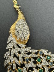 Designer (Panetta?) Signed Pave Rhinestone Peacock Brooch
