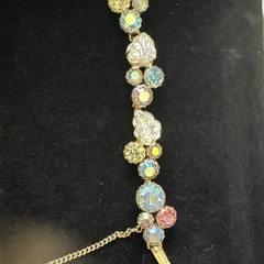 Vintage Weiss GoldTone Blue/Pink /Green and Leaf Aurora Borealis Bracelet