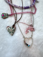 5 Necklaces LOT Girly long heart Y2K 1990s 2000s pink colorful jewelry costume